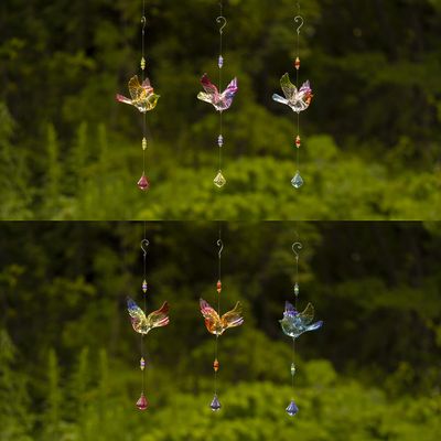 5-Tone Multicolor Crystal-Quality Flying Acrylic Bird Hanging Ornament Decorations (Chickadee with Diamond Dangle, Set of All 6 (1 of Each Color))