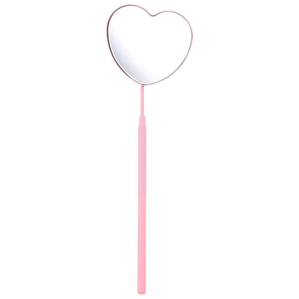 FOMIYES Heart Shaped Eyelash Check Mirror Stainless Steel Handheld Pink