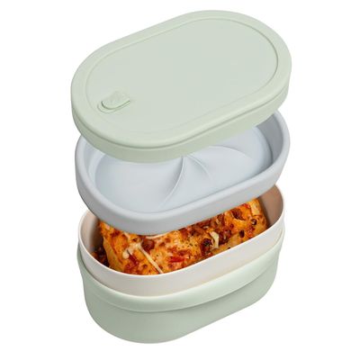Ceramic Bento Lunch Box with Silicone Lid & Compartment Divider for Adults, Reusable Airtight Meal Prep Food Storage, Sandwich, Snack, Salad Container, Microwave Oven Safe (Mint, 30.4 Oz)