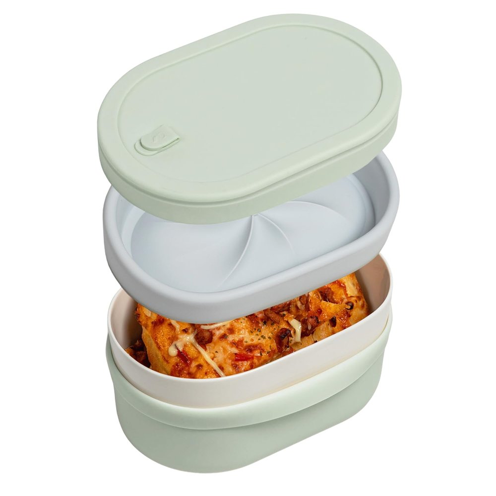 Ceramic Bento Lunch Box with Silicone Lid & Compartment Divider for Adults, Reusable Airtight Meal Prep Food Storage, Sandwich, Snack, Salad Container, Microwave Oven Safe (Mint, 30.4 Oz)