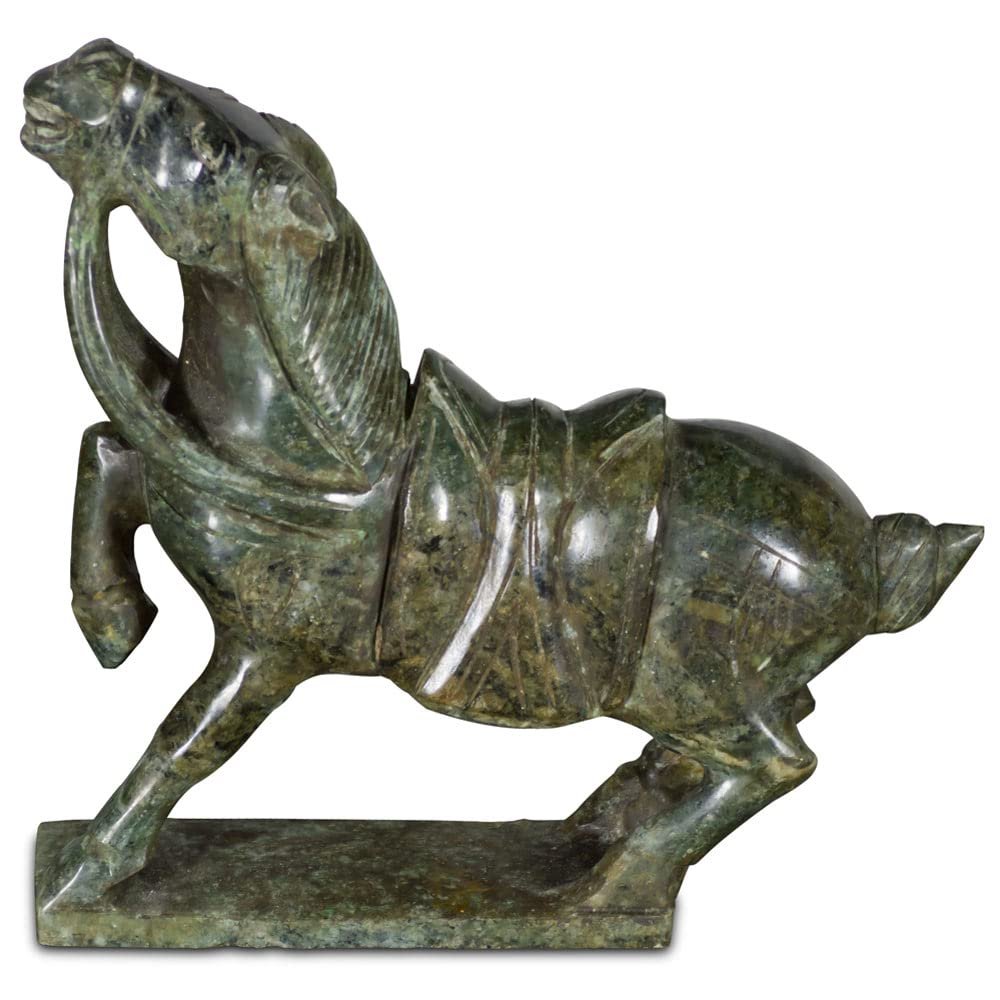 ChinaFurnitureOnline Dark Green Chinese Jade Warrior Horse Sculpture