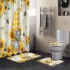 Shower Curtain with Bathroom Rugs Mat Sets(Bath Mat/Toilet Lid Cover/U Shape Rug Contour Mat),Spring Summer Bee Gnomes Bath Shower Curtains With 12 Hooks for Bathroom Sunflower Bumble Bee Yellow Plaid view 1