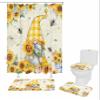 Shower Curtain with Bathroom Rugs Mat Sets(Bath Mat/Toilet Lid Cover/U Shape Rug Contour Mat),Spring Summer Bee Gnomes Bath Shower Curtains With 12 Hooks for Bathroom Sunflower Bumble Bee Yellow Plaid view 2