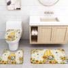 Shower Curtain with Bathroom Rugs Mat Sets(Bath Mat/Toilet Lid Cover/U Shape Rug Contour Mat),Spring Summer Bee Gnomes Bath Shower Curtains With 12 Hooks for Bathroom Sunflower Bumble Bee Yellow Plaid view 4