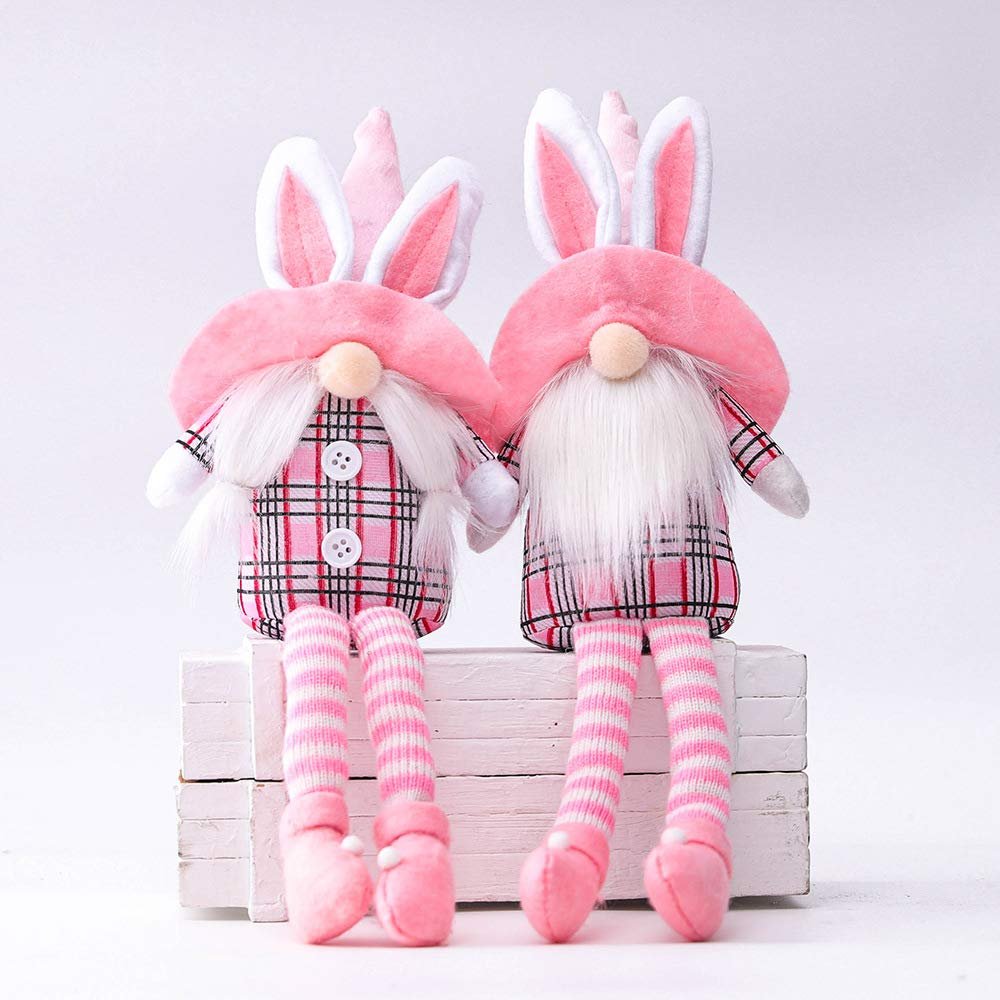 2Pack Spring Easter Decorations Gnome Plush Bunny Handmade Scandinavian Tomte Elf Figurine Gnome Faceless Plush Doll Easter Rabbit Household Decor Ornaments (Easter Gnome D)