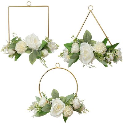 3pcs Artificial Flower Hoop Wreath Summer Door Sign Hanging Artificial Floral Garland for Wedding Home Wall Window Decorations - White