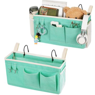 Loghot Bedside Caddy/Bedside Storage Bag Hanging Organizer for Bunk and Hospital Beds,Dorm Rooms Bed Rails,Can be Placed Glasses,Books,Mobile Phones,Keys (2pc Green)