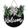 3D Front Door Welcome Wreath - Farmhouse Welcome Sign for Front Door - Vertical Concave Stripes Wooden Front Door Wreaths for Home Decor(Black) - Housewarming Gift view 1