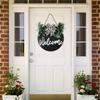 3D Front Door Welcome Wreath - Farmhouse Welcome Sign for Front Door - Vertical Concave Stripes Wooden Front Door Wreaths for Home Decor(Black) - Housewarming Gift view 2