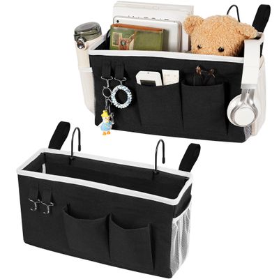 Loghot Bedside Caddy/Bedside Storage Bag Hanging Organizer for Bunk and Hospital Beds,Dorm Rooms Bed Rails,Can be Placed Glasses,Books,Mobile Phones,Keys (2pc Black)