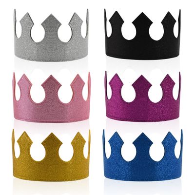 HOKPA Glitter Felt Crown Hats, 6Pcs Birthday Party Hats Prince Crown Caps for Prince Party Favor, Classroom Exchange Prizes, Wedding Anniversary Celebration Decor