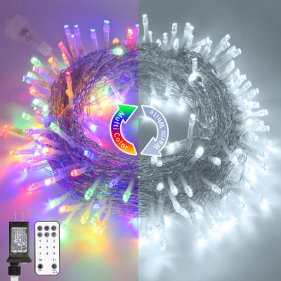 JMEXSUSS 200LED 66Ft Connectable Christmas Lights Indoor Outdoor Clear Wire | White to Multicolor String Lights | Twinkle Fairy Light Plug in for Bedroom Classroom Wedding Tree Patio Xmas Decor