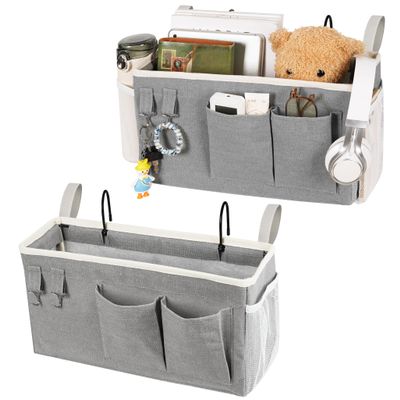 Loghot Bedside Caddy/Bedside Storage Bag Hanging Organizer for Bunk and Hospital Beds,Dorm Rooms Bed Rails,Can be Placed Glasses,Books,Mobile Phones,Keys (2pc Grey)