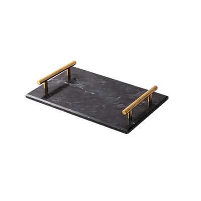 Lap Tray Trinket Decorative Tray, Marble Jewelry Tray with Gold Metal Handle, Bathroom Dresser Vanity Tray, Bedroom Perfume Tray Home Decor Food Tray (Color : Black)