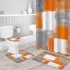 4 Piece Abstract Graffiti Shower Curtain Sets Burnt Orange and Grey Modern Artwork Bathroom Sets with Non-Slip Rugs,U-Shaped Contour Rug,Toilet Lid Cover,66"x72"Shower Curtain with Hooks for Bathroom view 3