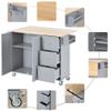 Goujxcy Rolling Kitchen Island with Drop-Leaf Tabletop, Wooden Kitchen Cart Breakfast Cart with Large Cabinet, Spice Rack, Towel Rack, Drawers, 52.7 W x 17-30 D x 36.8 H (Gray) view 3
