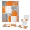 4 Piece Abstract Graffiti Shower Curtain Sets Burnt Orange and Grey Modern Artwork Bathroom Sets with Non-Slip Rugs,U-Shaped Contour Rug,Toilet Lid Cover,72"x72"Shower Curtain with Hooks for Bathroom view 1