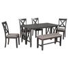 6-Piece Dining Table Set with Bench for 6 Rectangular Kitchen Table Set with 4 Chairs & Bench Retro Dining Room Table and Chairs with Bench for Kitchen, Dining Room (Gray with X) view 4