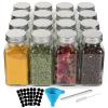 16 Pack 6 oz Glass Spice Jars with 80 Black Labels,180ml Empty Square Spice Containers Seasoning Bottles with Silver Caps and Shaker Lids for Kitchen Storage(Chalk Marker,Funnel and Brush include) view 1