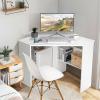 COSTWAY Corner Computer Desk, Space-Saving Triangular Writing Desk w/ 2 Storage Shelves & 2 Cable Holes, Multi-Functional Console Table for Small Space in Home Office, Living Room, Bedroom (White) view 2