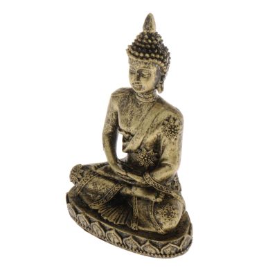 4 inch Small Sitting Buddha Statue Figurine Figures Meditating Meditation Hand Carved Sandstone Buddhism Home Car Dashboard Decoration Ornament - Bronze