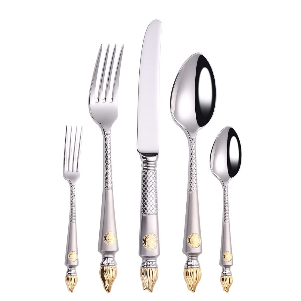 40-Piece Silverware Set, Premium Silverware Cutlery Set Stainless Steel Flatware Sets Service for 8, Spoons Forks Knifes Utensils Tableware Sets for Home, Mirror Polished, Dishwasher Safe