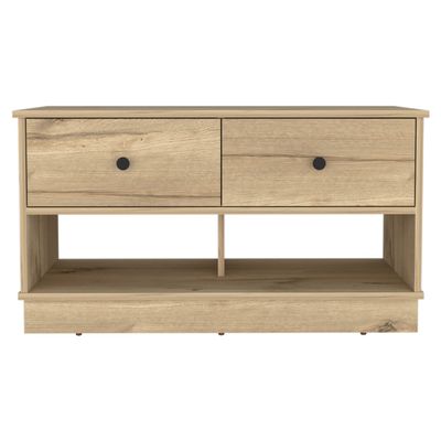 Uranus Storage Bench, 2 Drawers, 2 Open Shelves, Light Oak