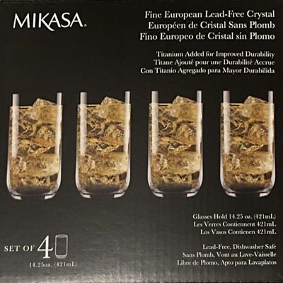 Mikasa Set of 4 Highball Glasses Fine Eurpoean Lead-Free Crystal