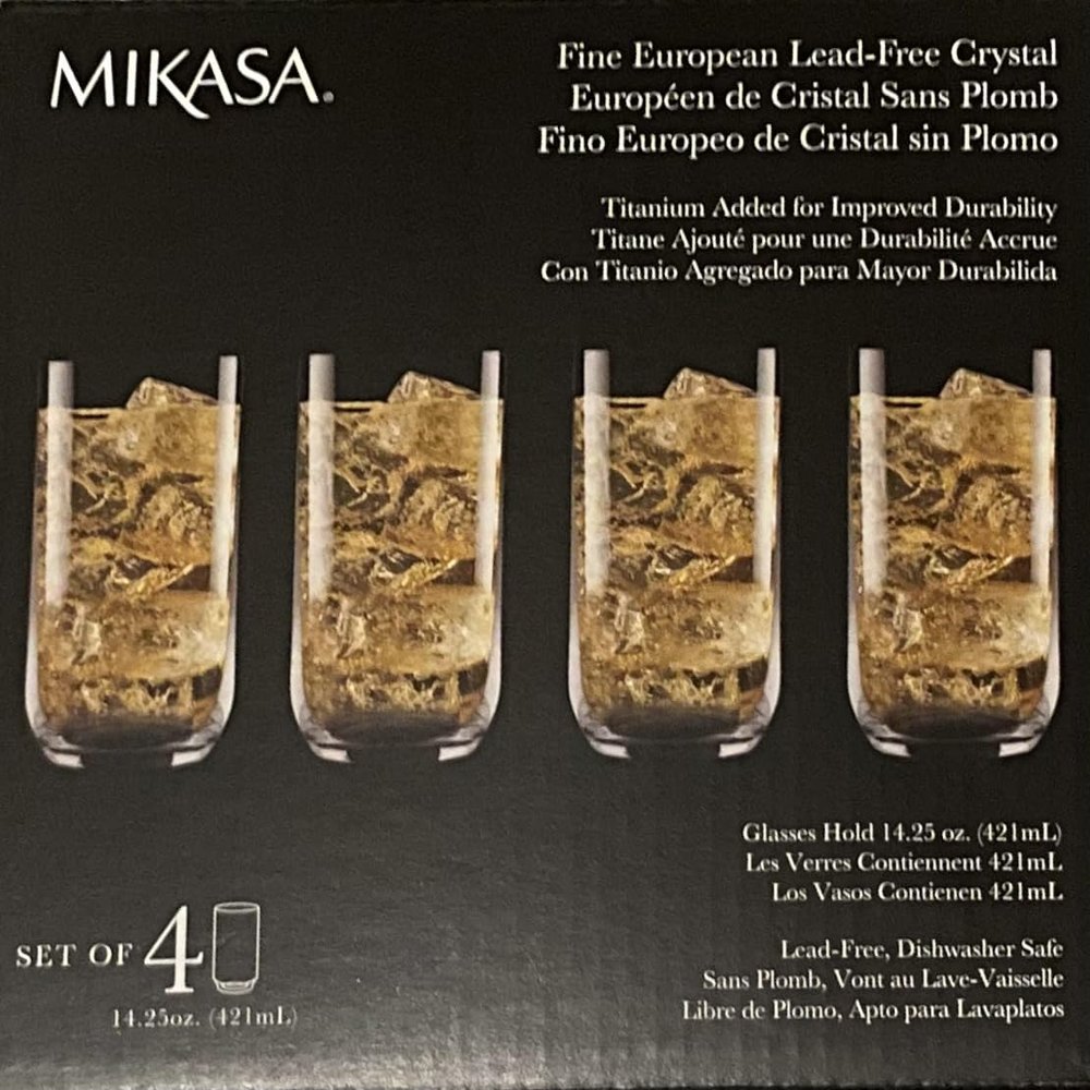 Mikasa Set of 4 Highball Glasses Fine Eurpoean Lead-Free Crystal