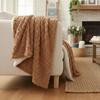 Tache Caramel Brown Faux Fur Throw Blanket - Fuzzy Camel Cognac Chevron Geometric Embossed Super Soft Warm Fluffy White Sherpa Plush Golden Brown Blanket - 50" x 60" view 1