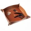 USA Handmade Premium Leather Valet Tray, Folds Flat! Dice Rolling Basket and Organizer with Brass Snaps (Old English Chestnut, Large) view 1