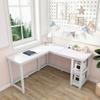 Max & Lily L Shaped Desk, Corner Desk for Home Office, Gaming, Computer with Storage Shelves, 55 x 55 Inches, White view 1