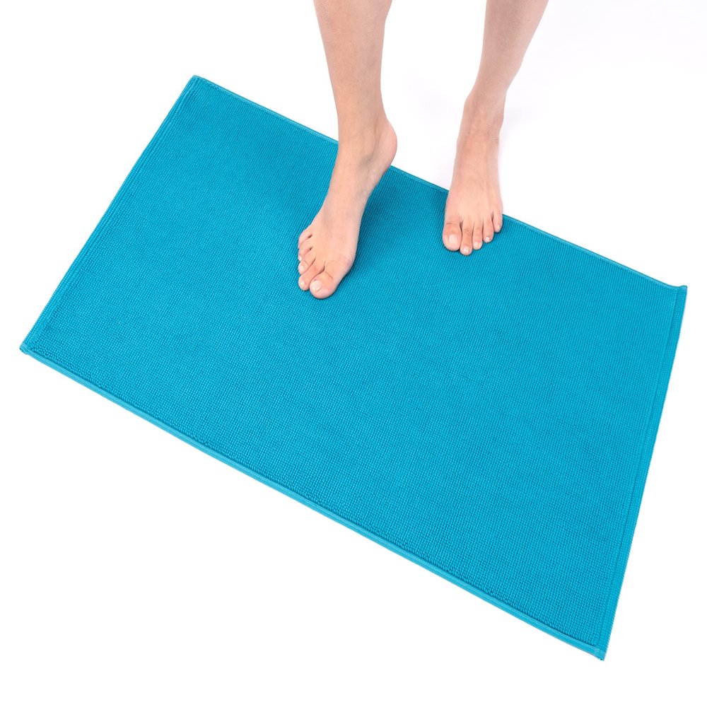 100% Cotton Bath Rugs for Bathroom, 20 x 34 inches and Non Slip Backing Bath Math Rugs, Aqua Blue Bathmat Rug