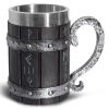 Ottalent Nordic Viking Mug,Oak Wooden Beer Stein Stainless Steel Liner,Nordic mythology Viking Runes Tankard Coffee Cup for Men Fathers Day Gift 18oz. view 2