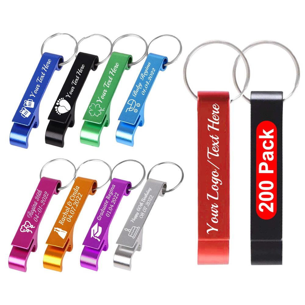 200Pcs Personalized Bottle Opener Custom Keychain Bulk Engraved Customized Wedding Party Baby Shower Favors Gifts for Guests