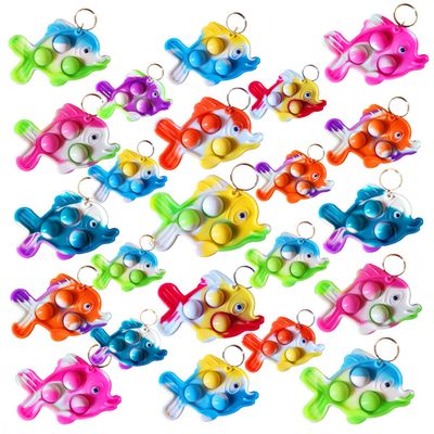 Roaqua 30 Packs Bulk Fish Backpack Keychain Mini pop FidgetSea Animal Supplies,Birthday Party Favors,Summer Students Bubble Prize for boy and Little Girl,Kids