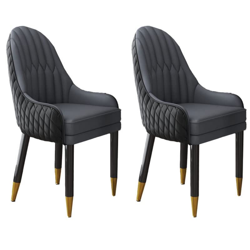 XINDAR Modern Style Dining Chair, Scandinavian Indoor Arm Leather Chair Upholstered Parsons Back Wood Dining Room Chair (2, Black-Gray)