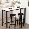 Lamerge 47.2" Bar Table Set of 2,Faux Marble Table Top,PU Leather Stools,3 Piece Pub Height Table Set,Dining Table Set,for Kitchen,Living Room,Nook,Bar,White&Brown view 1