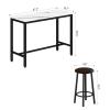 Lamerge 47.2" Bar Table Set of 2,Faux Marble Table Top,PU Leather Stools,3 Piece Pub Height Table Set,Dining Table Set,for Kitchen,Living Room,Nook,Bar,White&Brown view 3