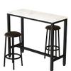 Lamerge 47.2" Bar Table Set of 2,Faux Marble Table Top,PU Leather Stools,3 Piece Pub Height Table Set,Dining Table Set,for Kitchen,Living Room,Nook,Bar,White&Brown view 4
