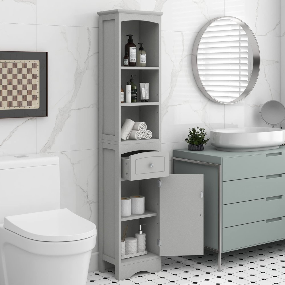 Flieks 67" Tall Storage Cabinet with Adjustable Shelves & 1 Drawer for Bathroom, Home, Kitchen & Living Room