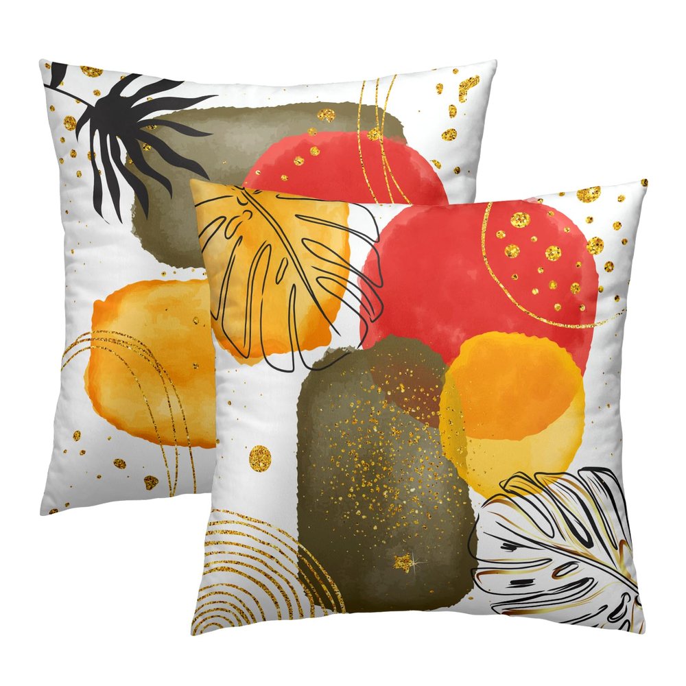 Abstract Mid Century Throw Pillow Covers 18x18 Set of 2 Minimalist Modern Art Decorations Pillowcase Golden Geometric Pattern for Modern Home Sofa Bedroom