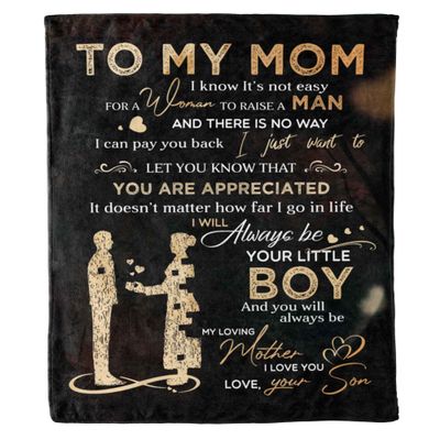 to My Mom Custom Blanket, Personalized Gift for Mom from Son for Mother's Day, Birthday, Premium Quality Soft and Cozy Blanket, Proudly Printed in USA