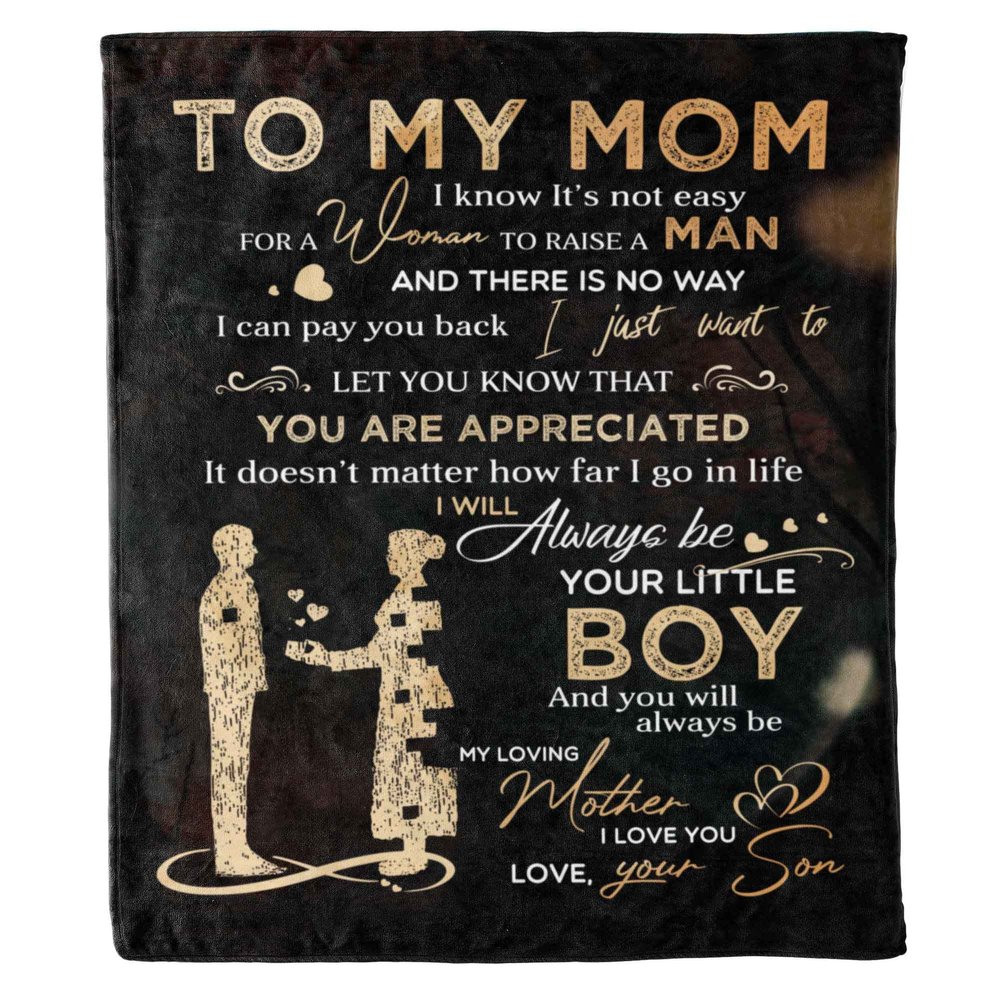 to My Mom Custom Blanket, Personalized Gift for Mom from Son for Mother's Day, Birthday, Premium Quality Soft and Cozy Blanket, Proudly Printed in USA