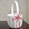 MISNODE 2PCS Wedding Flower Girl Basket and Ring Bearer Pillow Set, White Satin Wedding Set with Double Heart Rhinestone Decor, Simple Bow Pearl Collection (Red) view 3