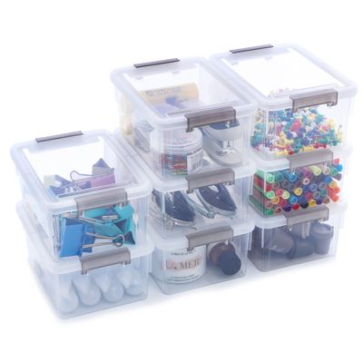 Anywish 8 Packs Small Storage Bins 1.3 QT Plastic Storage Container Stackable Box with Lids for Organizing, Clear White