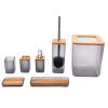 Joyzan Bathroom Accessories Set, Bamboo Bath Decor Ensemble Lotion Bottles Toothbrush Holder Tooth Mug Soap Dish Toilet Brush Trash Can Tray Soap Dispenser Home Apartment Decorative Countertop 7Pcs view 1