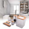 Joyzan Bathroom Accessories Set, Bamboo Bath Decor Ensemble Lotion Bottles Toothbrush Holder Tooth Mug Soap Dish Toilet Brush Trash Can Tray Soap Dispenser Home Apartment Decorative Countertop 7Pcs view 2