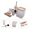 Joyzan Bathroom Accessories Set, Bamboo Bath Decor Ensemble Lotion Bottles Toothbrush Holder Tooth Mug Soap Dish Toilet Brush Trash Can Tray Soap Dispenser Home Apartment Decorative Countertop 7Pcs view 3