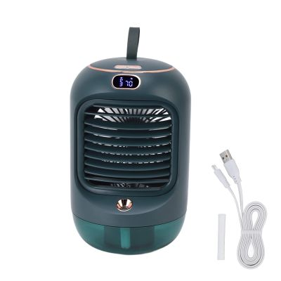 Mini Air Conditioner Humidifier, Air Cooler LED Ice Water Cooler Fan, 3 Wind Speeds and Lanyard, Portable Fast Cooling Electric Fan for Home Office Travel(green)